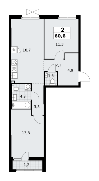 Планировка 2-комнатная квартира в ЖК "Прокшино"