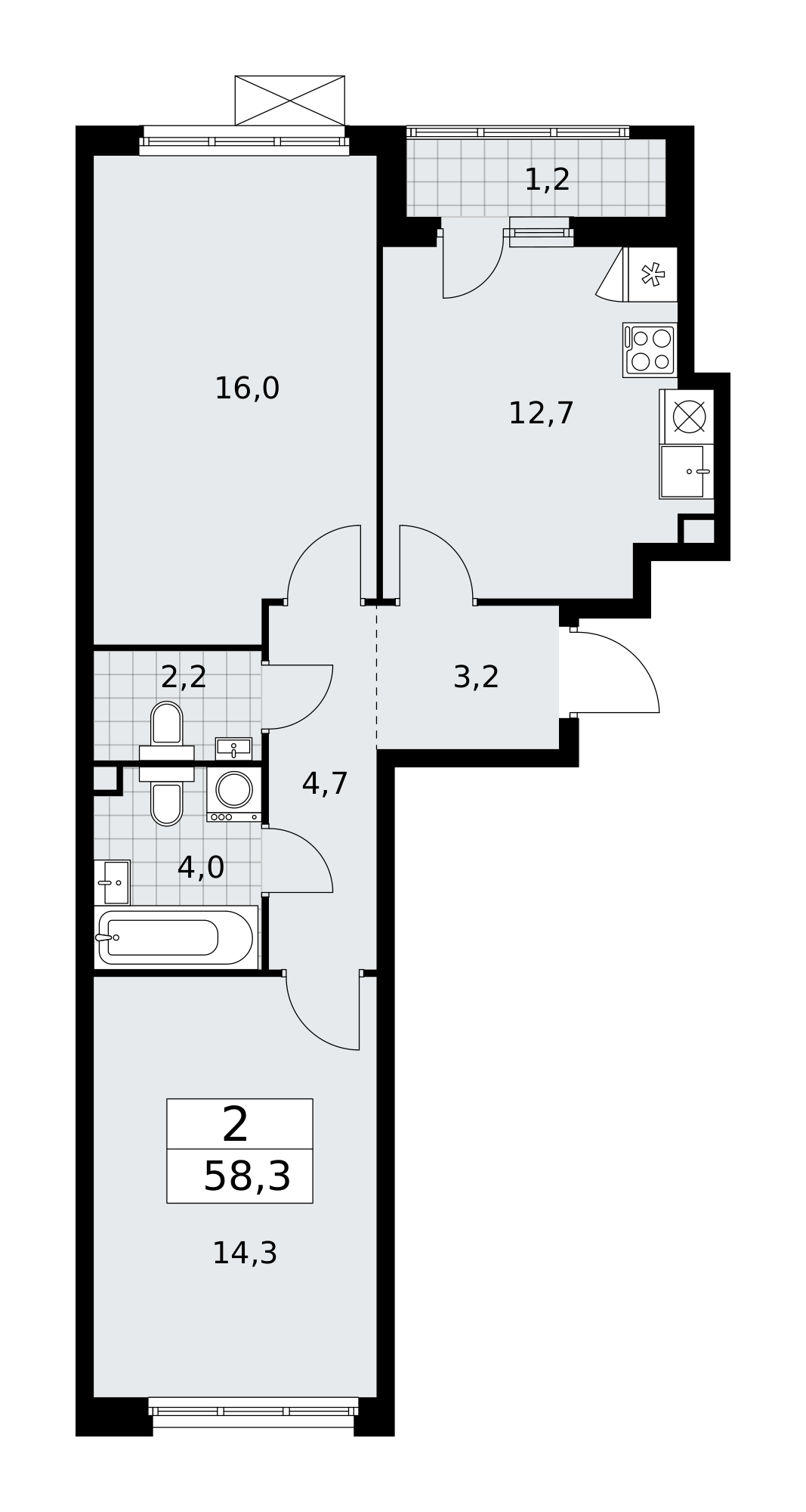 Планировка 2-комнатная квартира в ЖК "Бунинские Кварталы"