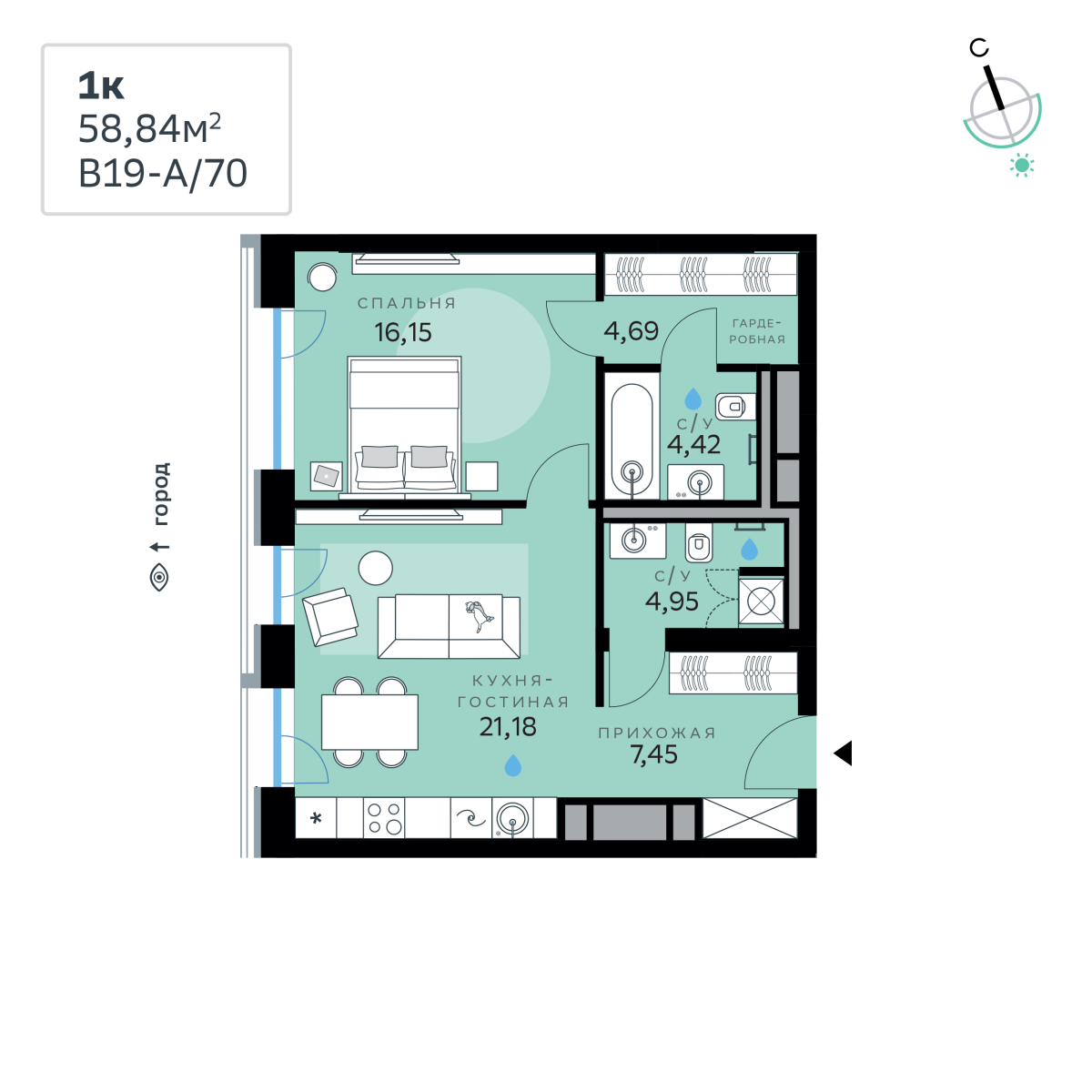 Планировка 1-комнатная квартира в СберСити в Рублёво-Архангельском