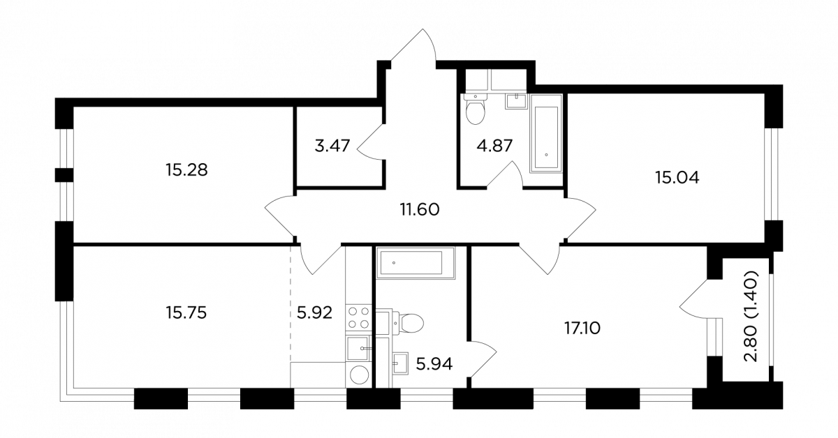 Планировка 4-комнатная квартира в ЖК TopHills (ТопХиллс)
