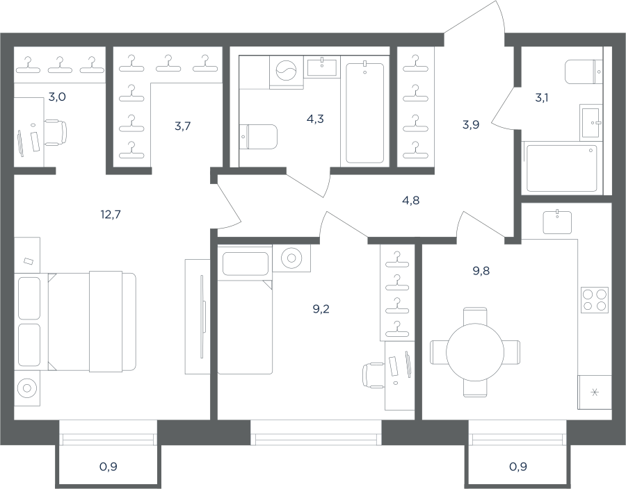 Планировка 2-комнатная квартира в ЖК "Равновесие"
