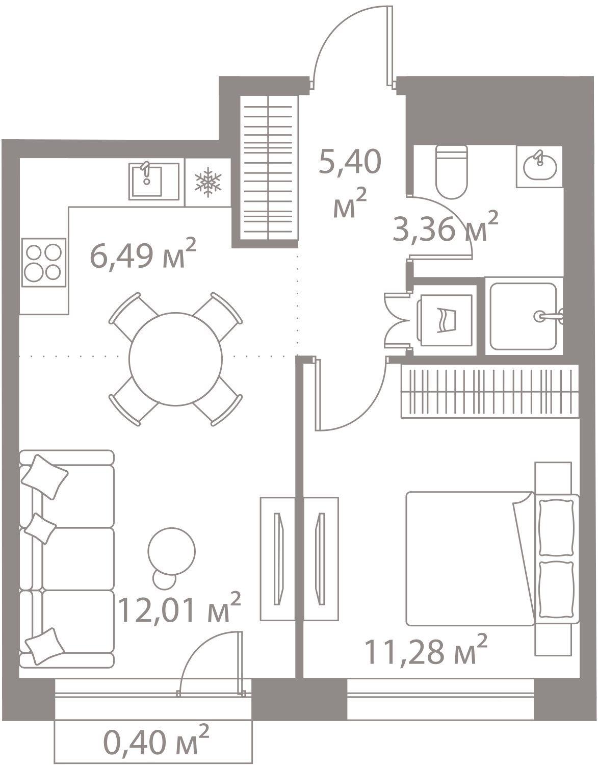 Планировка 1-комнатная квартира в Жилой квартал "LIFE Варшавская" (Лайф Варшавская)