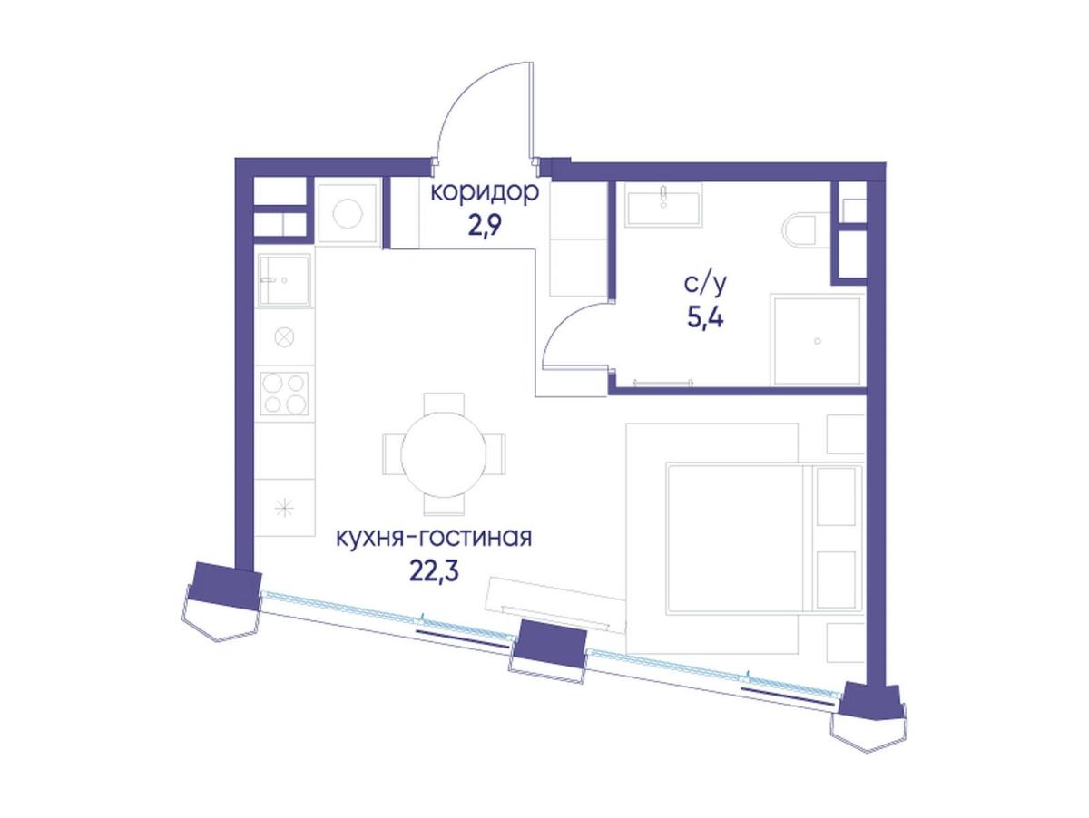 Планировка Студийная планировка в ЖК "Остров"