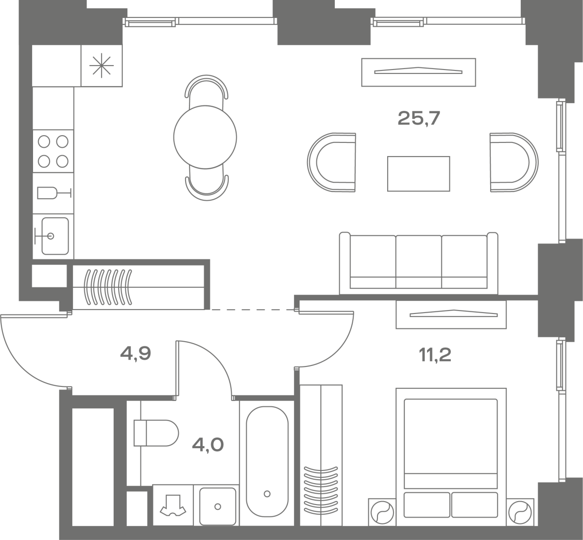 Планировка 1-комнатная квартира в ЖК Soul (Соул)