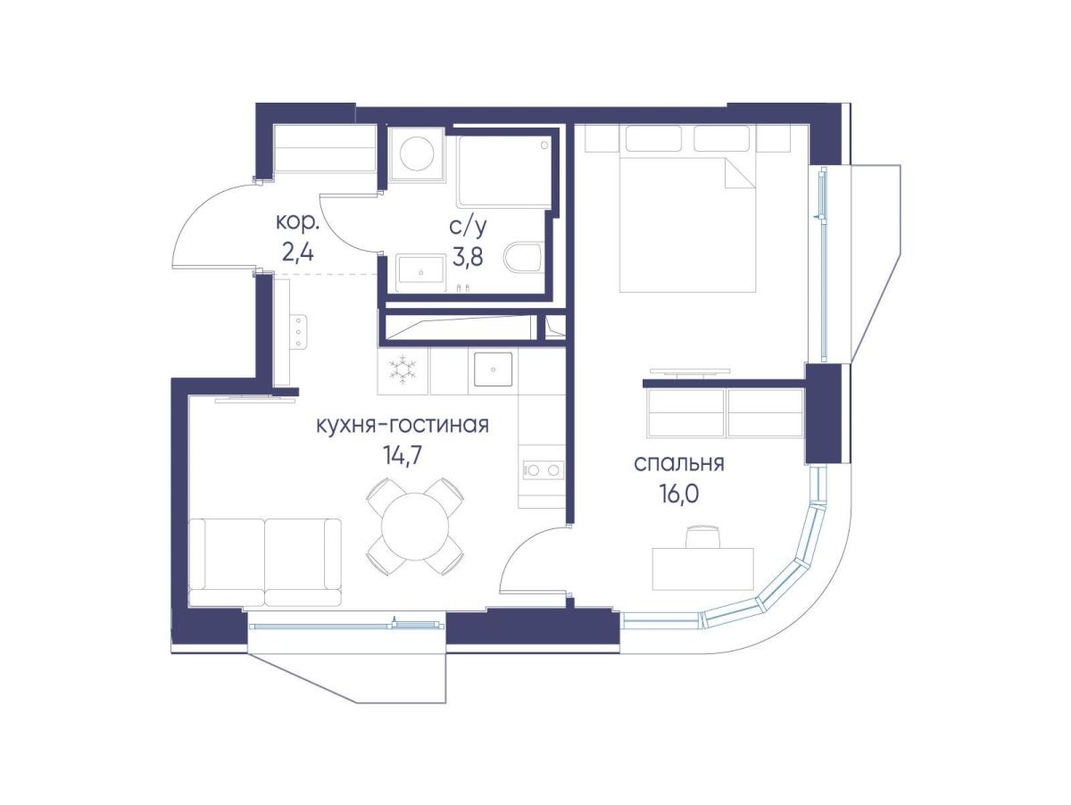 Планировка 1-комнатная квартира в ЖК "Символ"