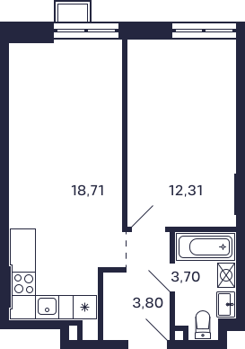 Планировка 1-комнатная квартира в Квартал "Тетрис"