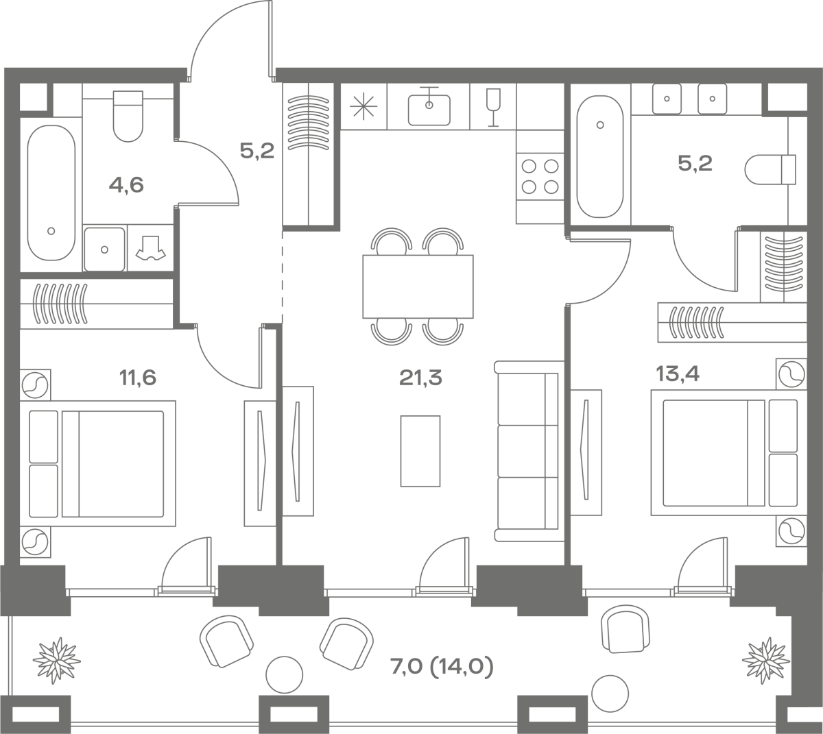 Планировка 2-комнатная квартира в ЖК Soul (Соул)