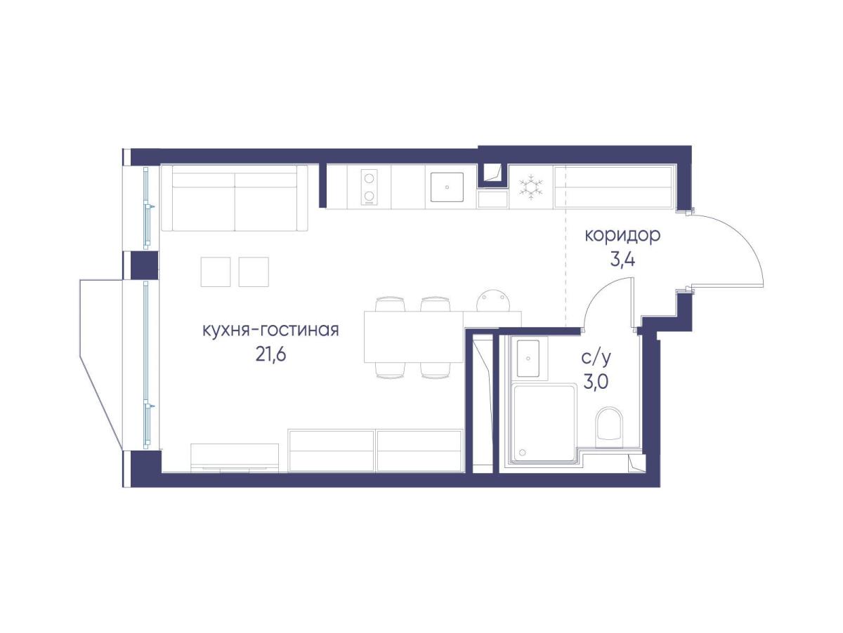 Планировка Студийная планировка в ЖК "Символ"