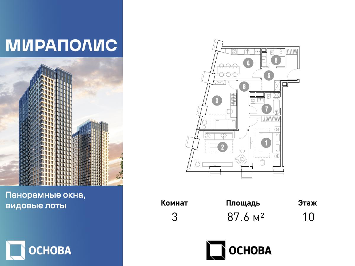 Планировка 3-комнатная квартира в МИРАПОЛИС