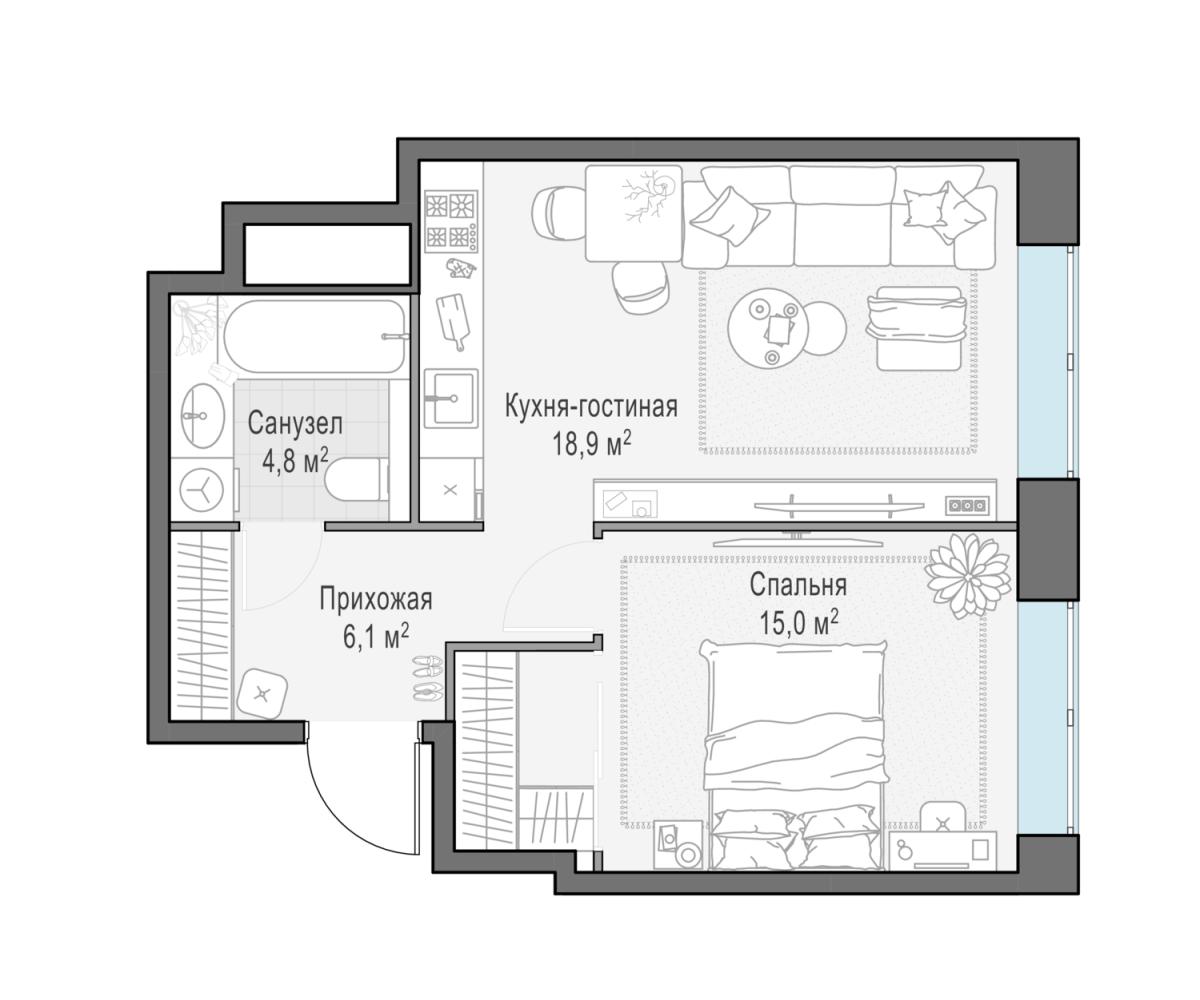 Планировка 2-комнатная квартира в ЖК West Garden (Вест Гарден)