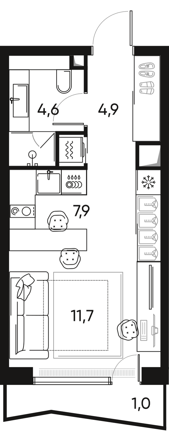 Планировка 1-комнатная квартира в ЖК "ПРАЙД" (Pride)