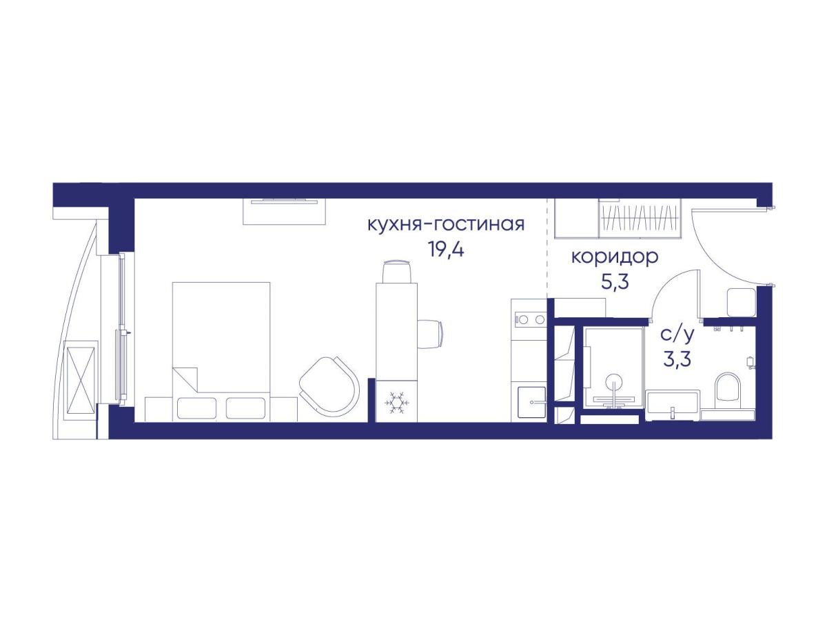 Планировка Студийная планировка в ЖК "Остров"