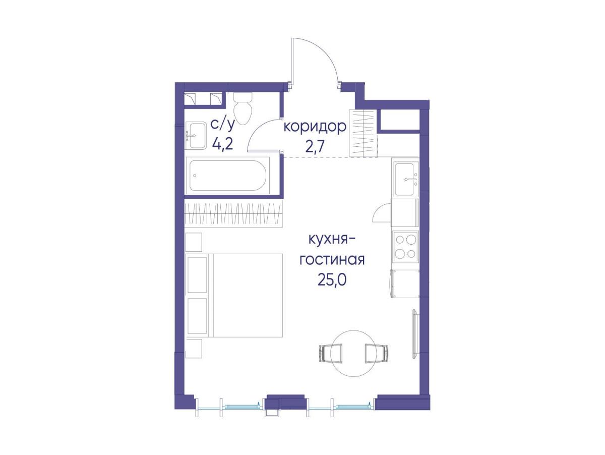 Планировка Студийная планировка в ЖК "Событие"