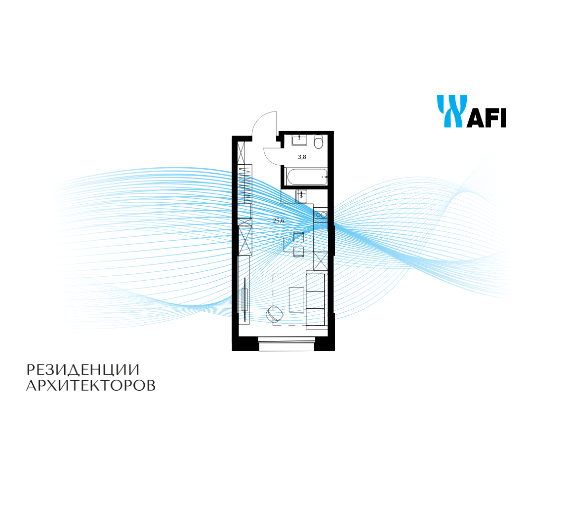 Планировка Студийная планировка в ЖК "Резиденции Архитекторов"