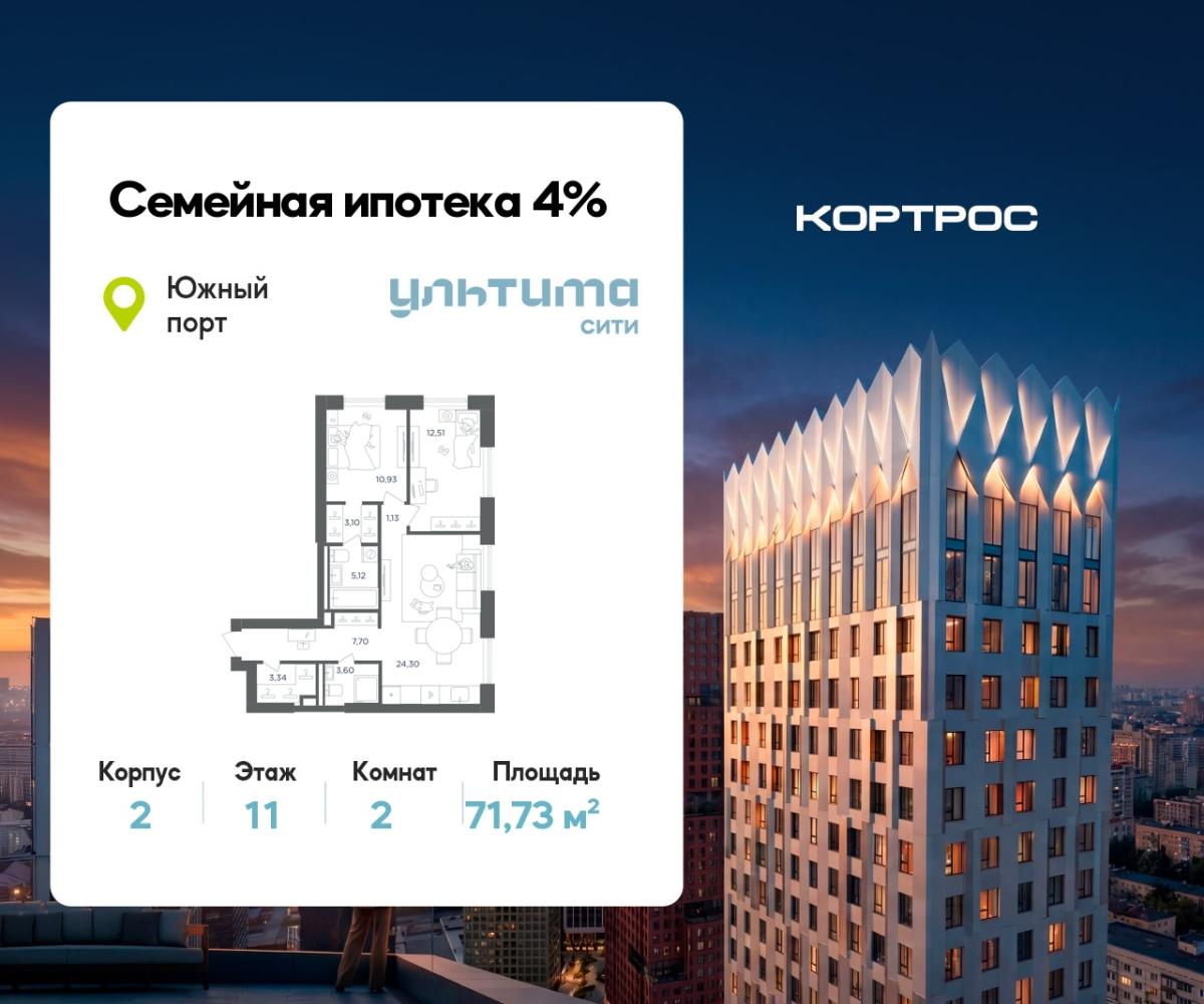 Планировка 2-комнатная квартира в ЖК "УЛЬТИМА Сити"