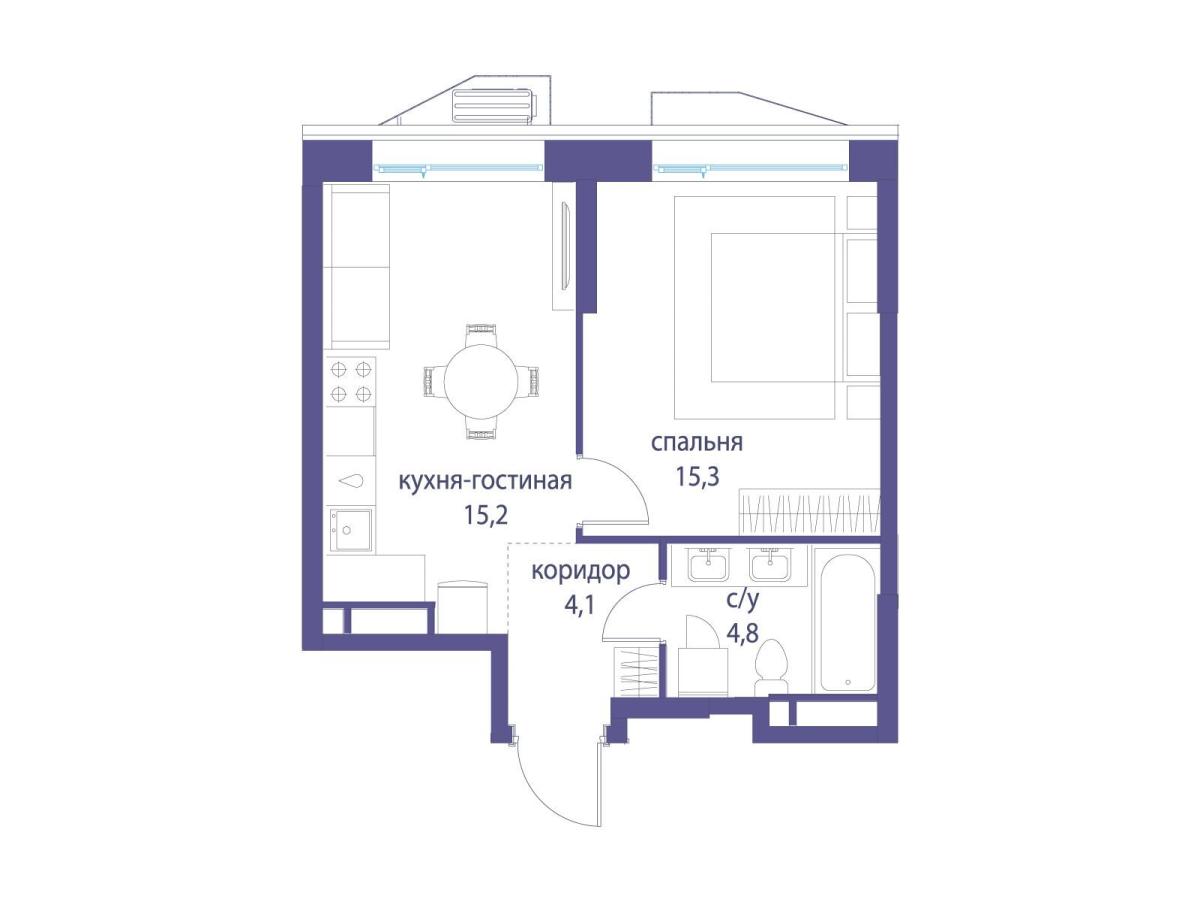 Планировка 1-комнатная квартира в ЖК "Символ"