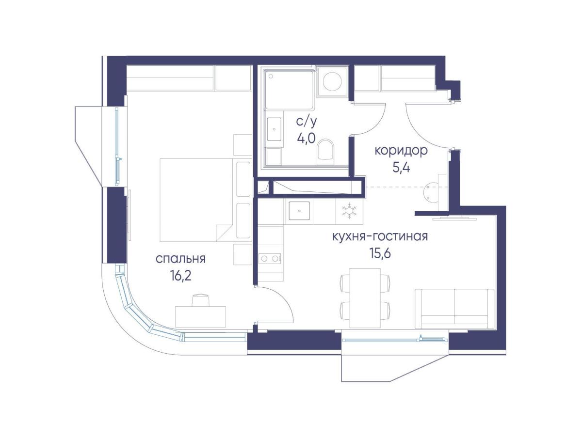 Планировка 1-комнатная квартира в ЖК "Символ"