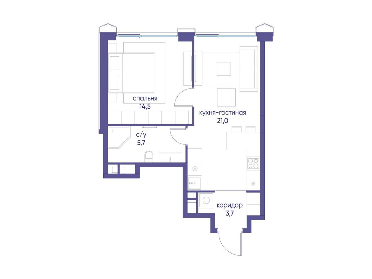 Планировка 1-комнатная квартира в ЖК "Остров"
