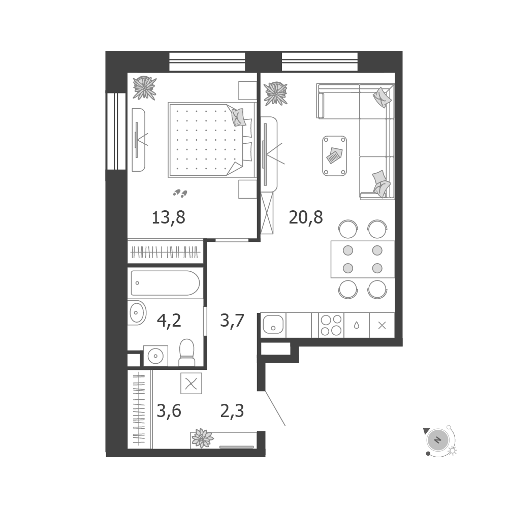Планировка 1-комнатная квартира в ЖК Shagal (Шагал)