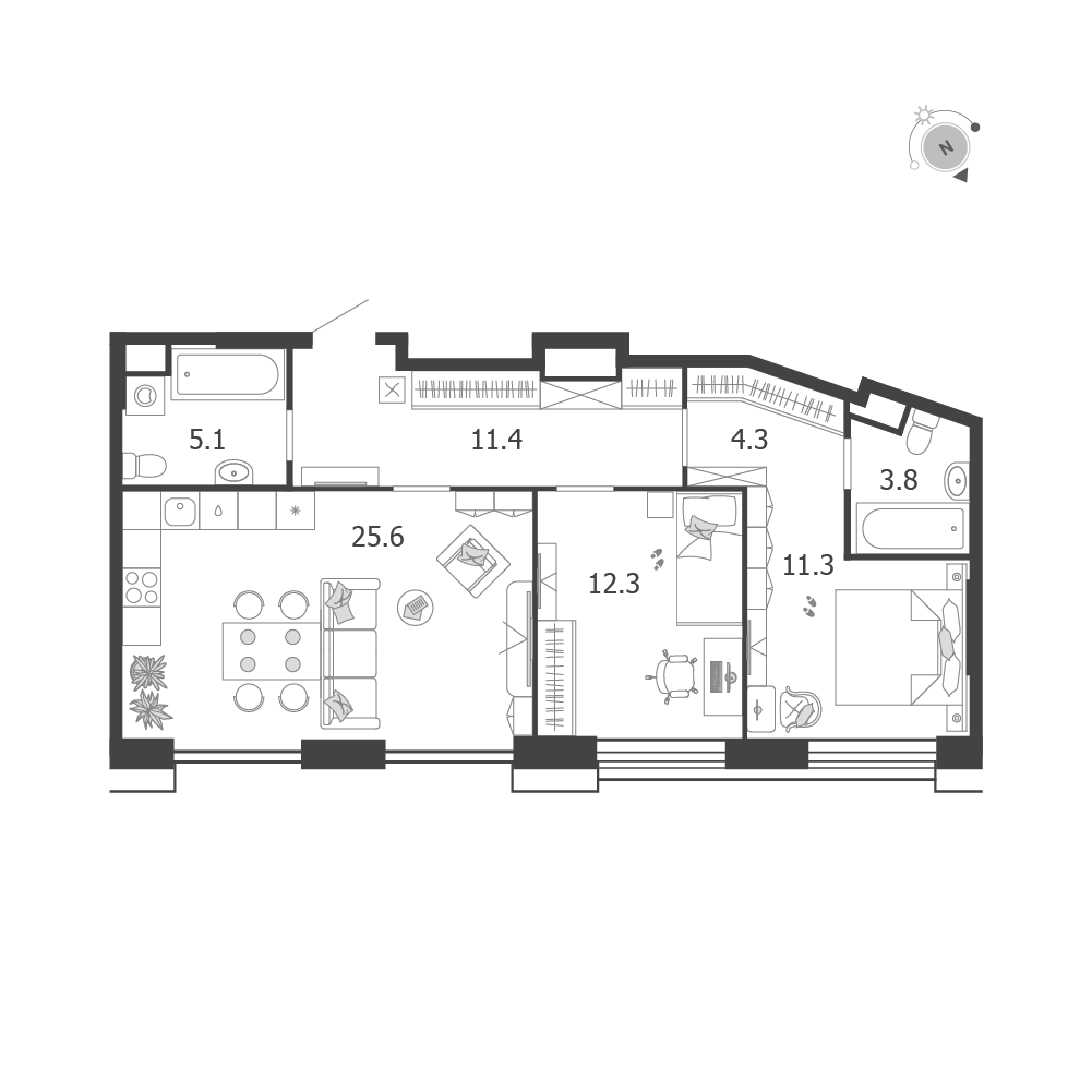 Планировка 2-комнатная квартира в ЖК Voxhall (Воксхолл)