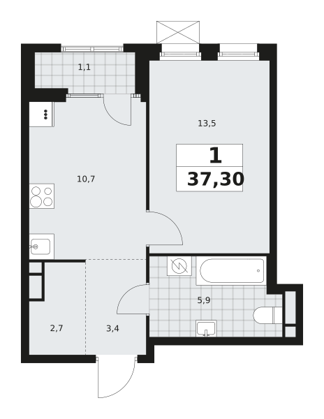 Планировка 1-комнатная квартира в ЖК "Дом на Зорге"