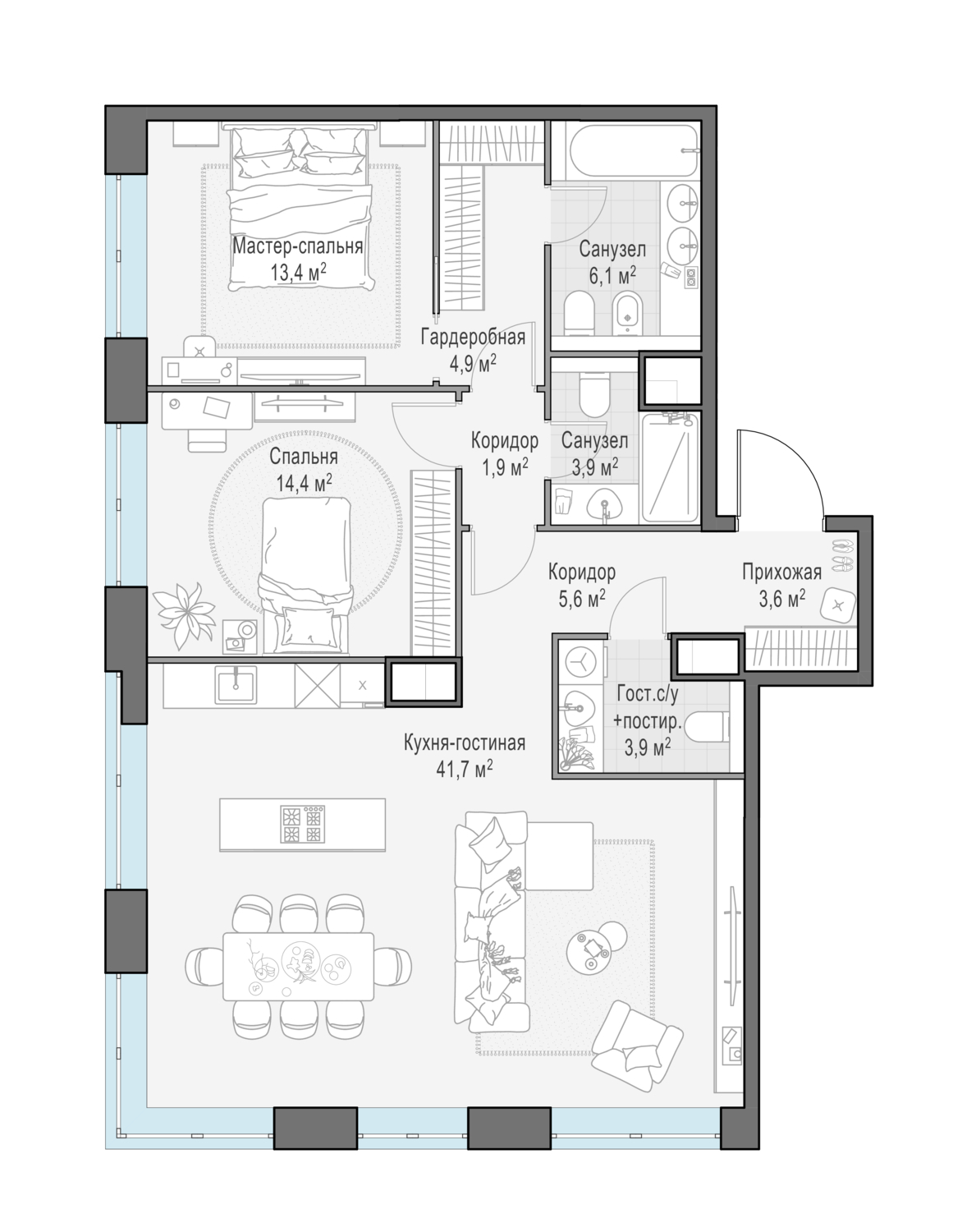 Планировка 4-комнатная квартира в ЖК West Garden (Вест Гарден)