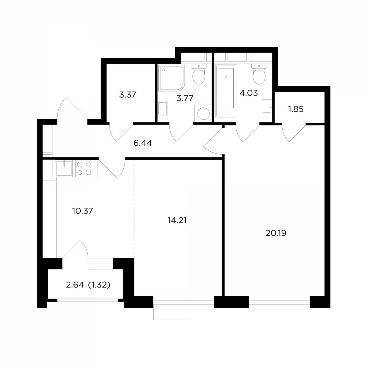 Планировка 2-комнатная квартира в ЖК TopHills (ТопХиллс)