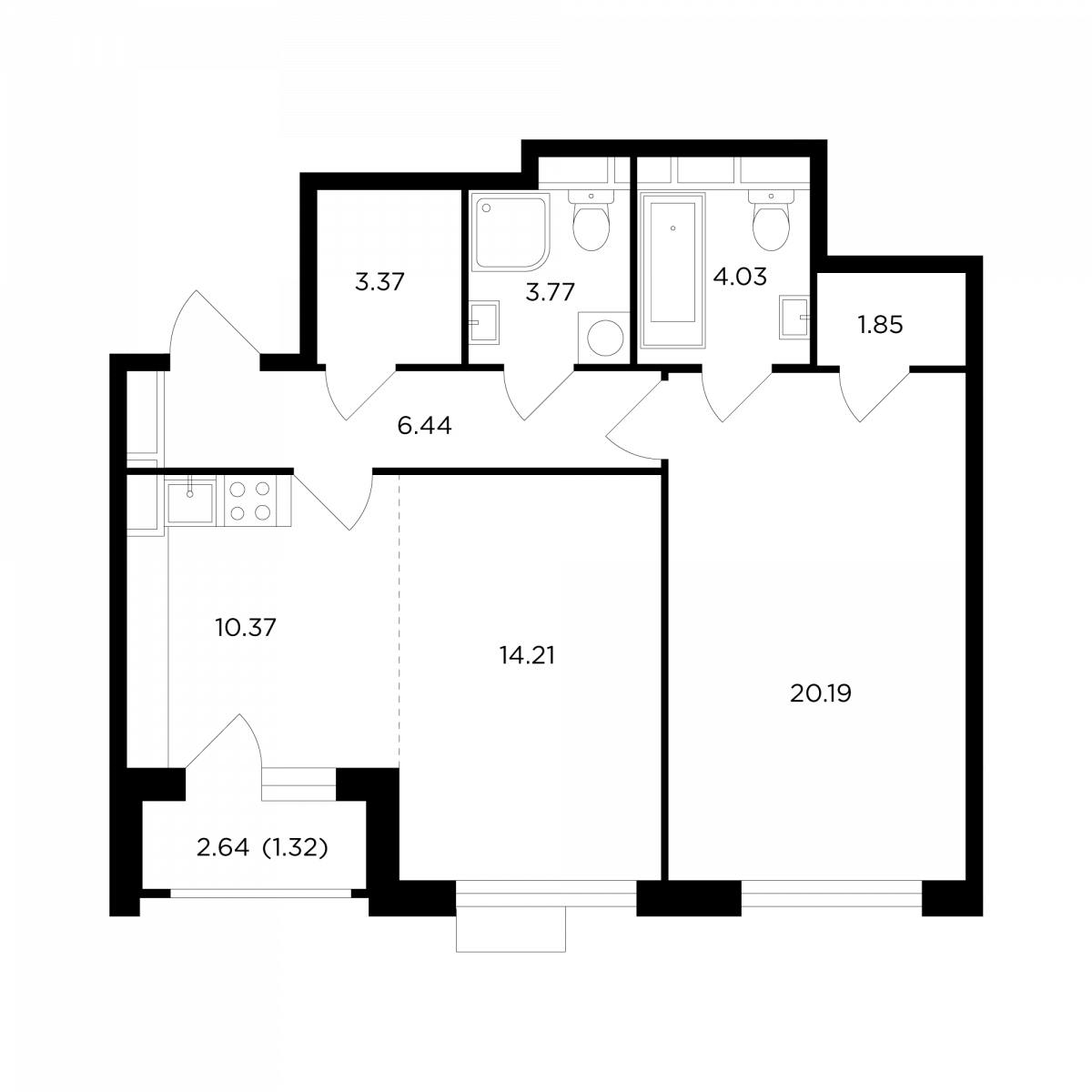 2-комнатная квартира в ЖК TopHills (ТопХиллс) на 24 этаже, площадью 65,55  кв.м., по цене 30 938 683 рублей