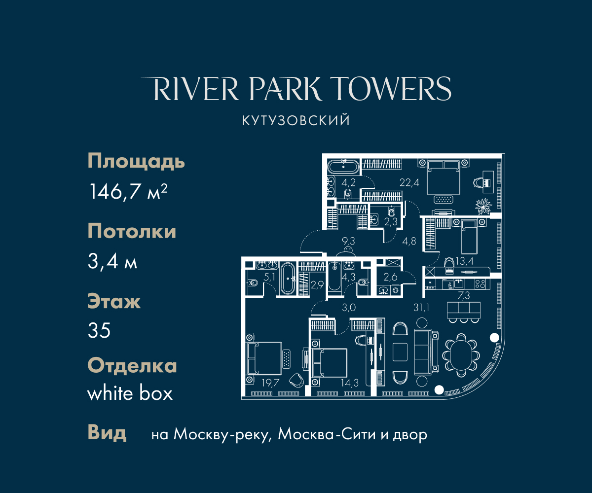 Планировка 5-комнатная квартира в ЖК "River Park Кутузовский" (Ривер парк Кутузовский)