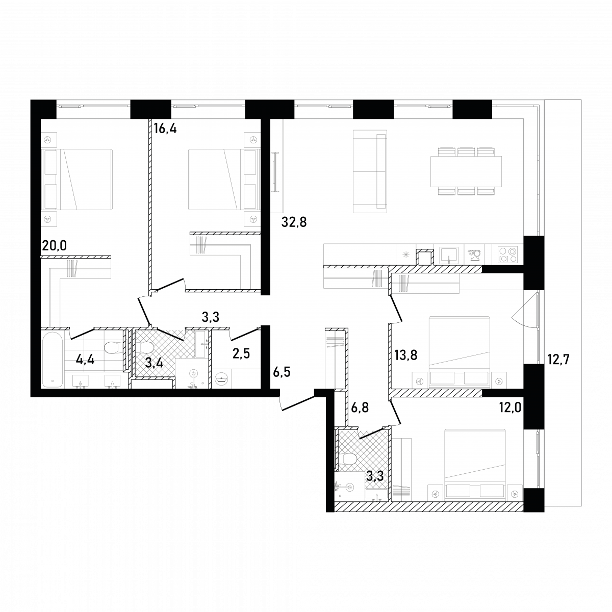 Планировка 4-комнатная квартира в ЖК Republic (Репаблик)