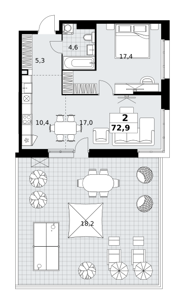 Планировка 2-комнатная квартира в ЖК "Дзен-кварталы"