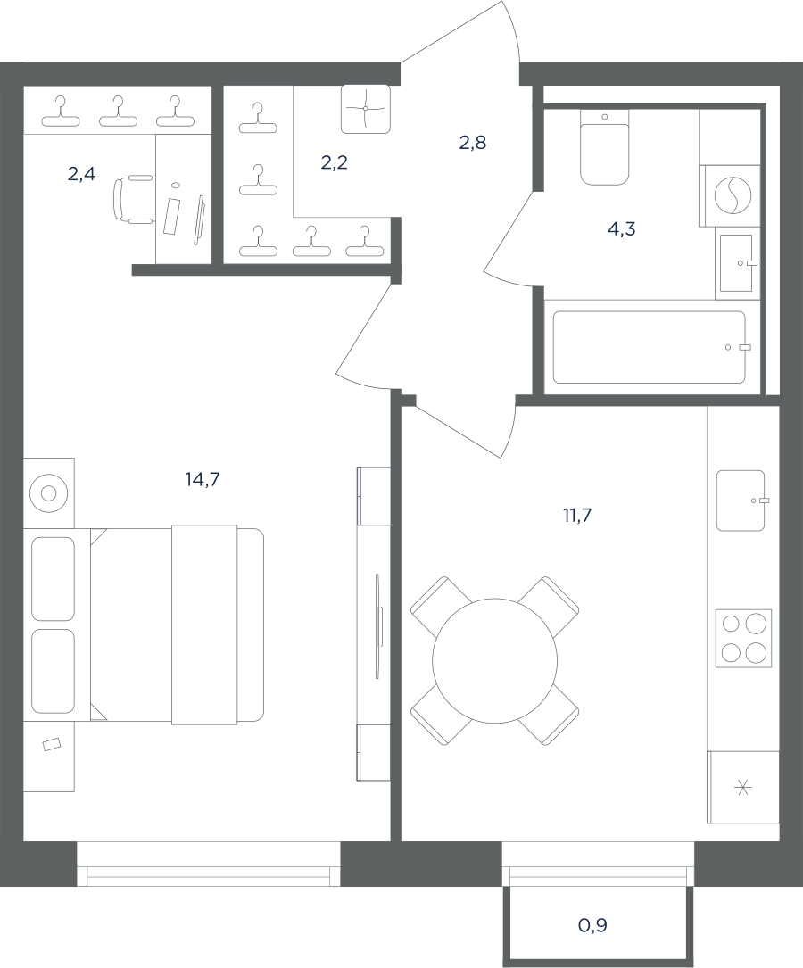 Планировка 1-комнатная квартира в ЖК "Равновесие"