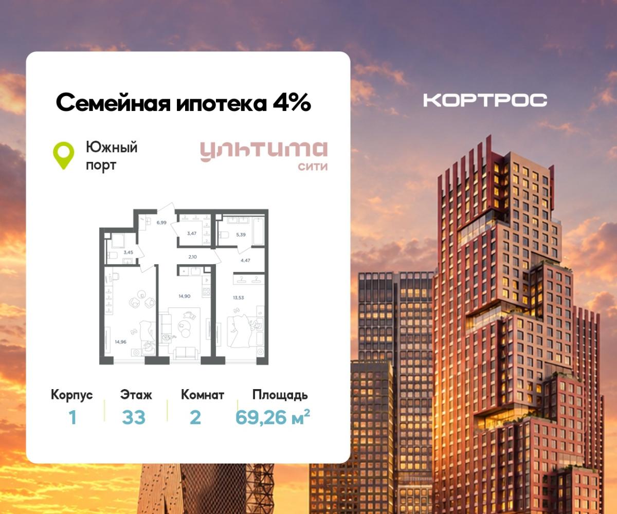 Планировка 2-комнатная квартира в ЖК "УЛЬТИМА Сити"