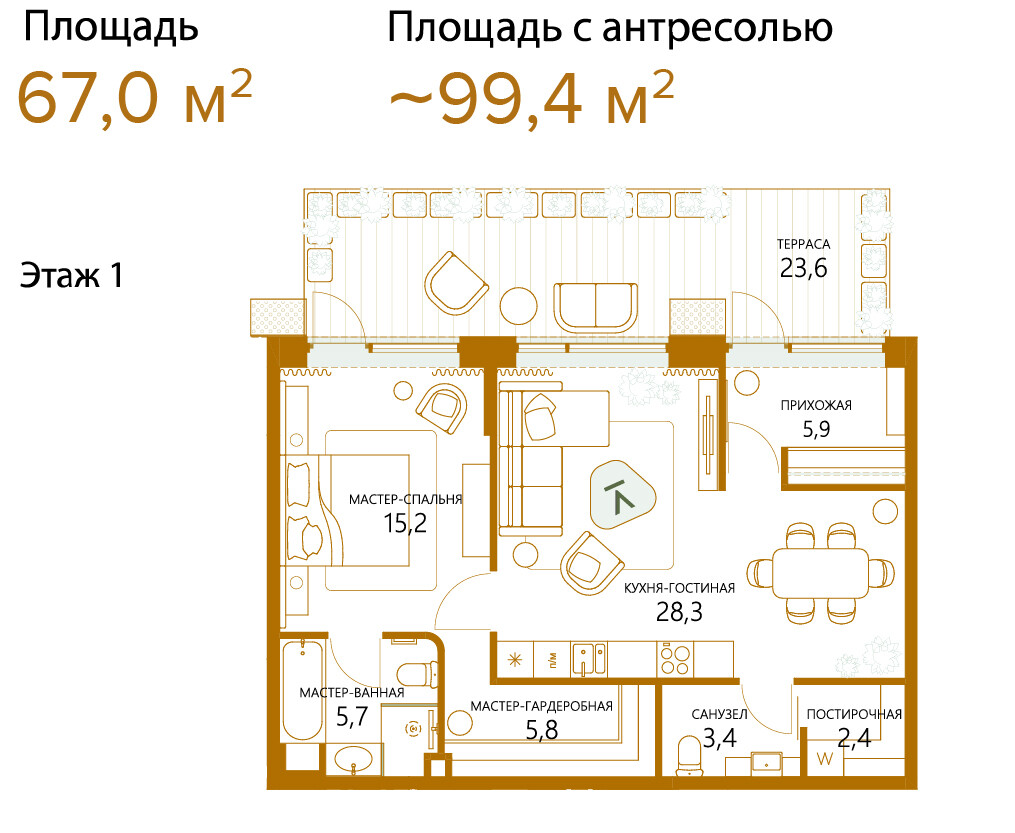 Планировка 1-комнатная квартира в ЖК "Шампайн" (Champine)