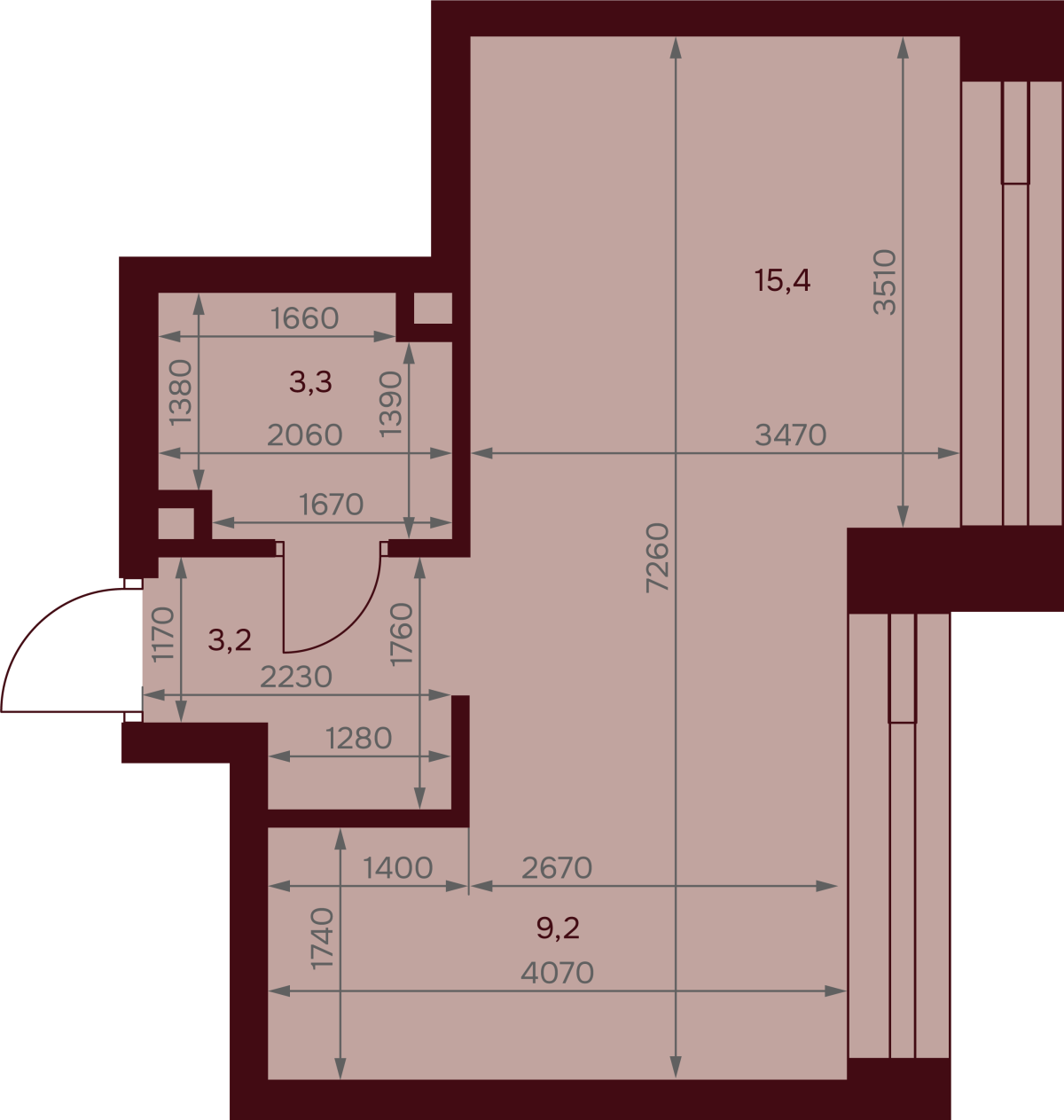 Планировка 1-комнатная квартира в ЖК "Дом 7 Даниловский"