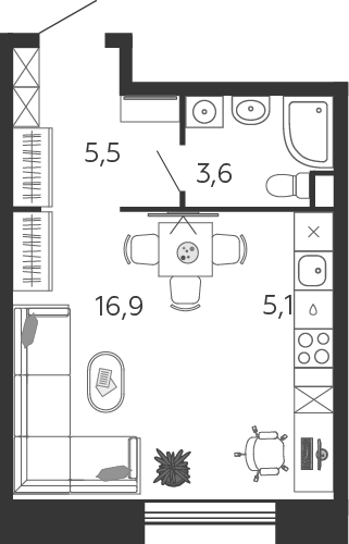 Планировка Студийная планировка в ЖК Shagal (Шагал)