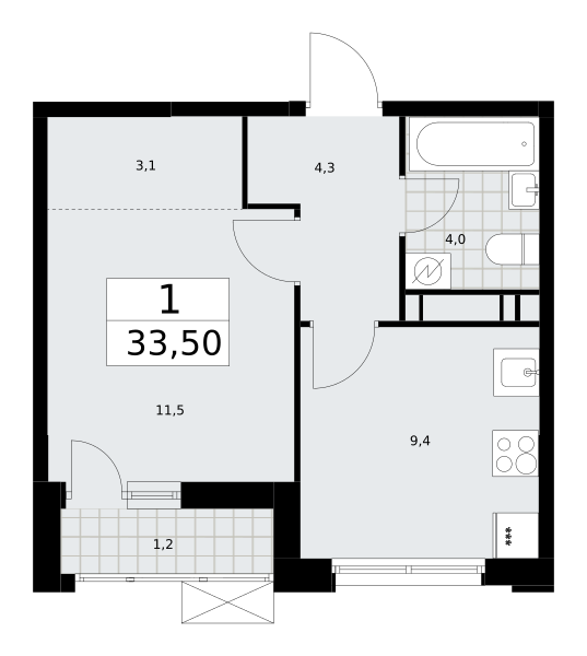 Планировка 1-комнатная квартира в Жилой район "Скандинавия"