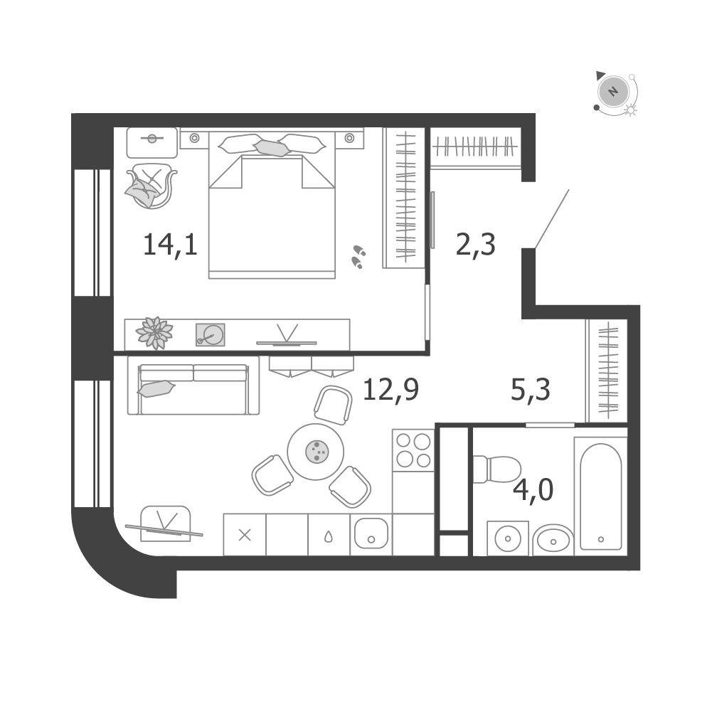 Планировка 1-комнатная квартира в ЖК Shagal (Шагал)