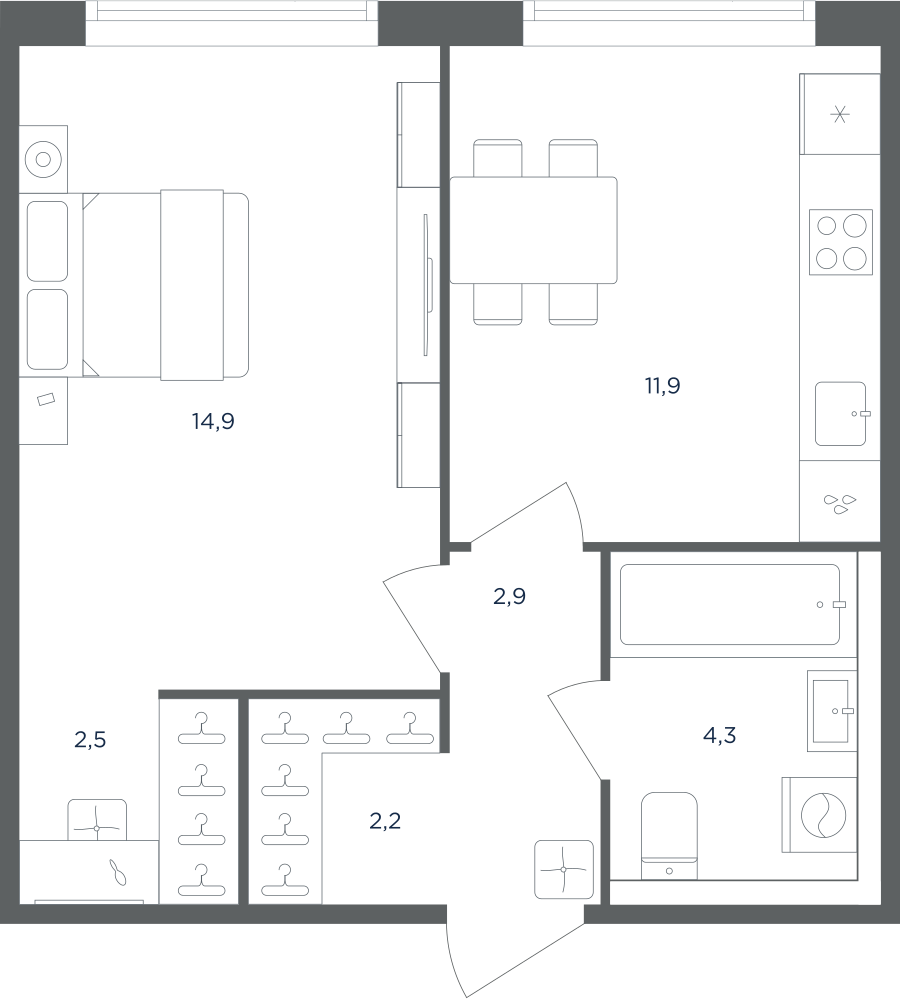 Планировка 1-комнатная квартира в ЖК "Равновесие"