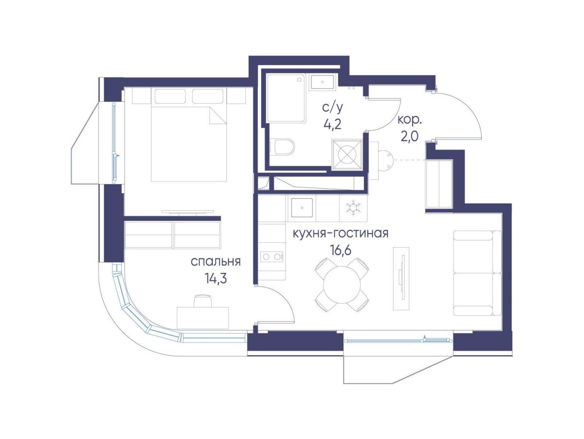Планировка 1-комнатная квартира в ЖК "Символ"