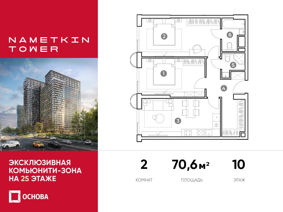 Планировка 2-комнатная квартира в ЖК Nametkin Tower (Наметкин Тауэр)