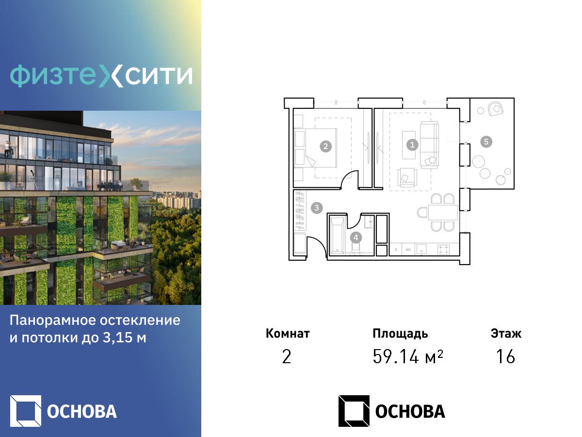 Планировка 2-комнатная квартира в ФизтехСити