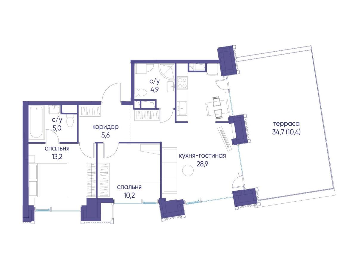 Планировка 2-комнатная квартира в ЖК "Событие"