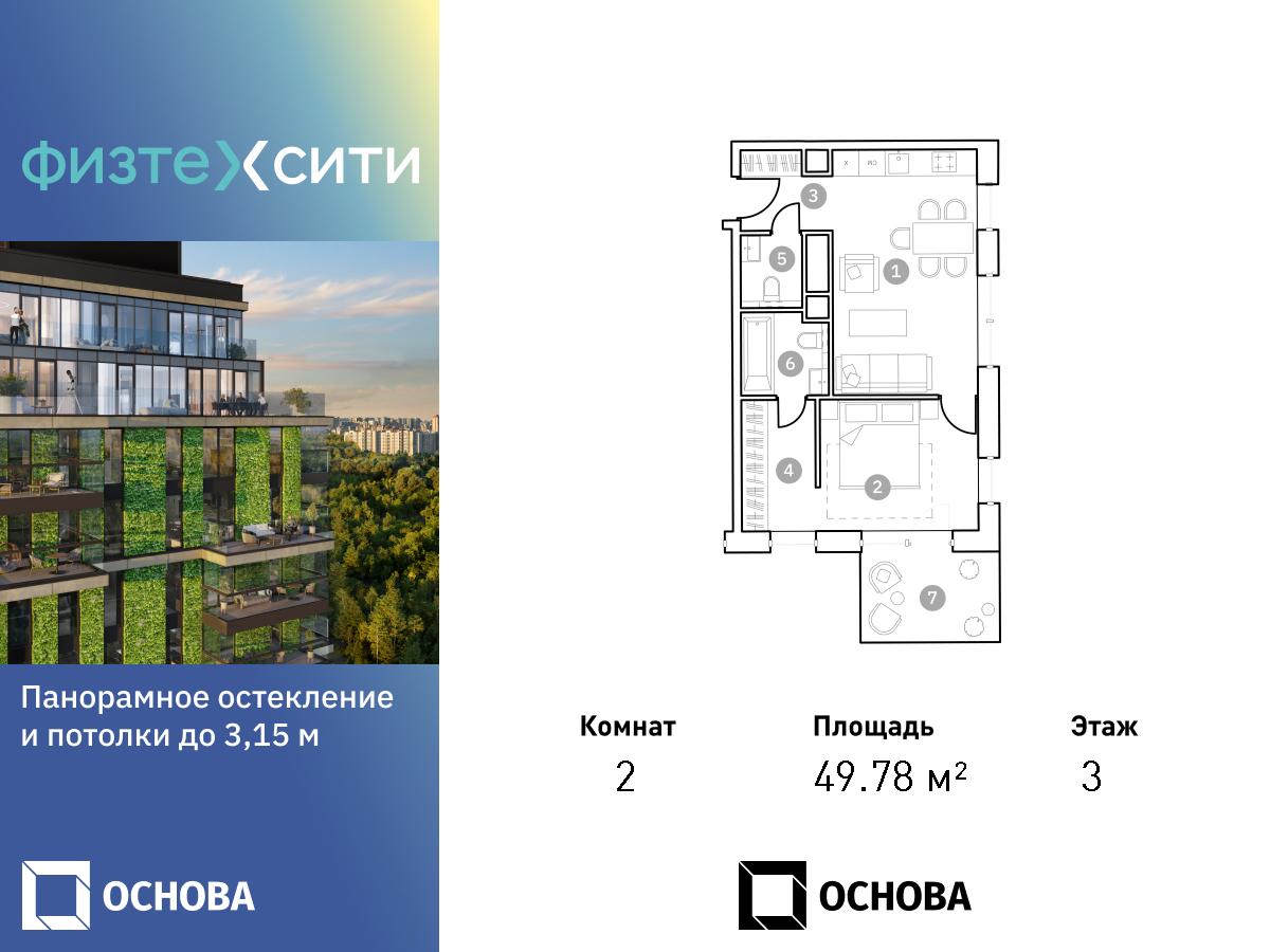 Планировка 2-комнатная квартира в ФизтехСити