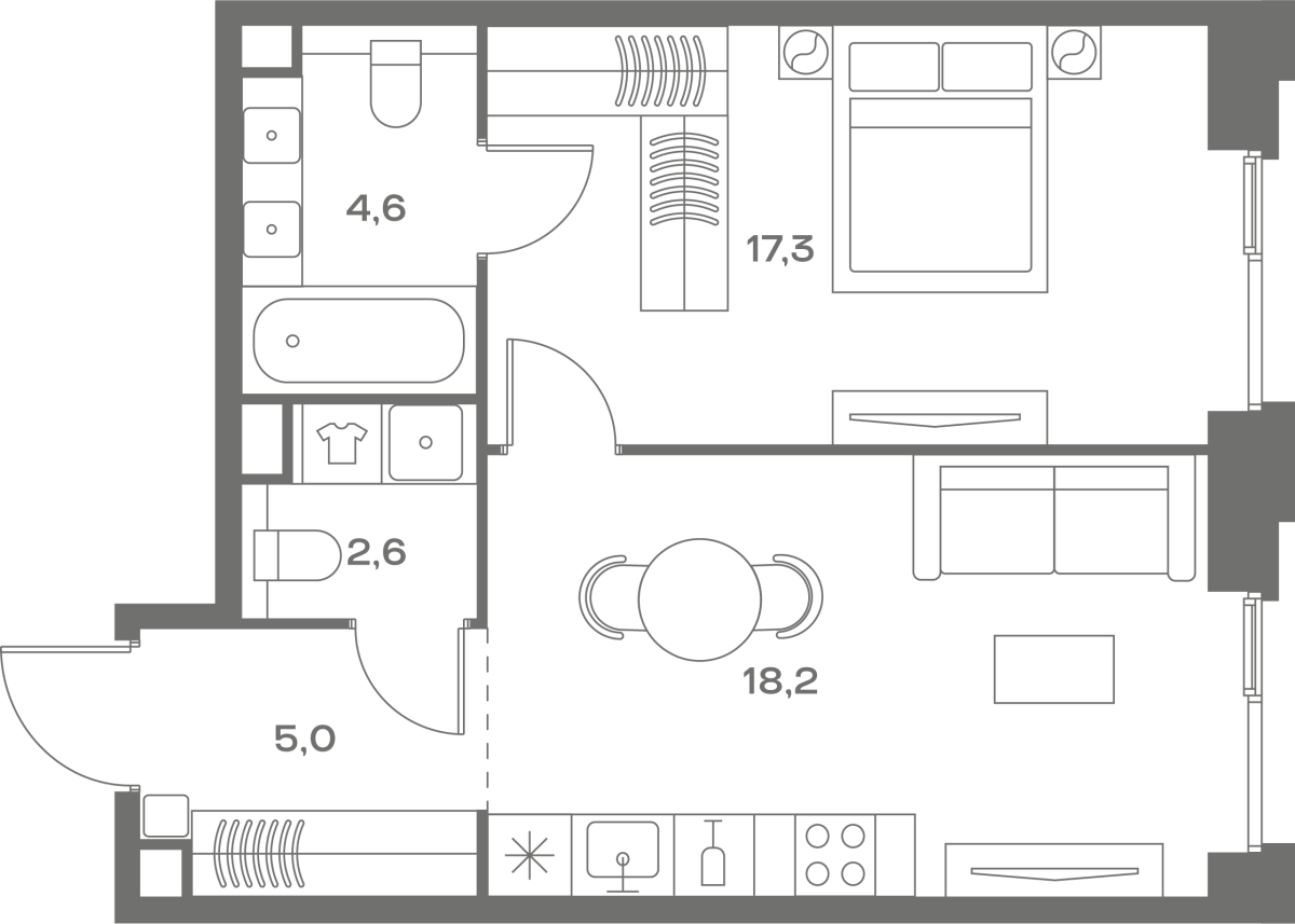 Планировка 1-комнатная квартира в ЖК Soul (Соул)