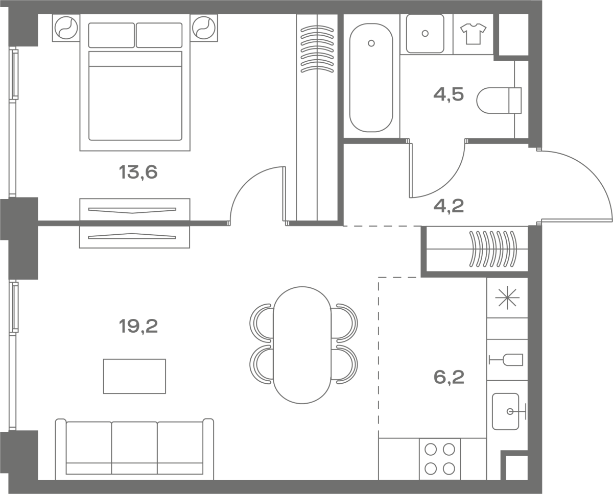 Планировка 1-комнатная квартира в ЖК Soul (Соул)