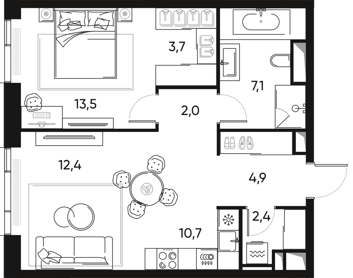 Планировка 2-комнатная квартира в ЖК Pride (Прайд)