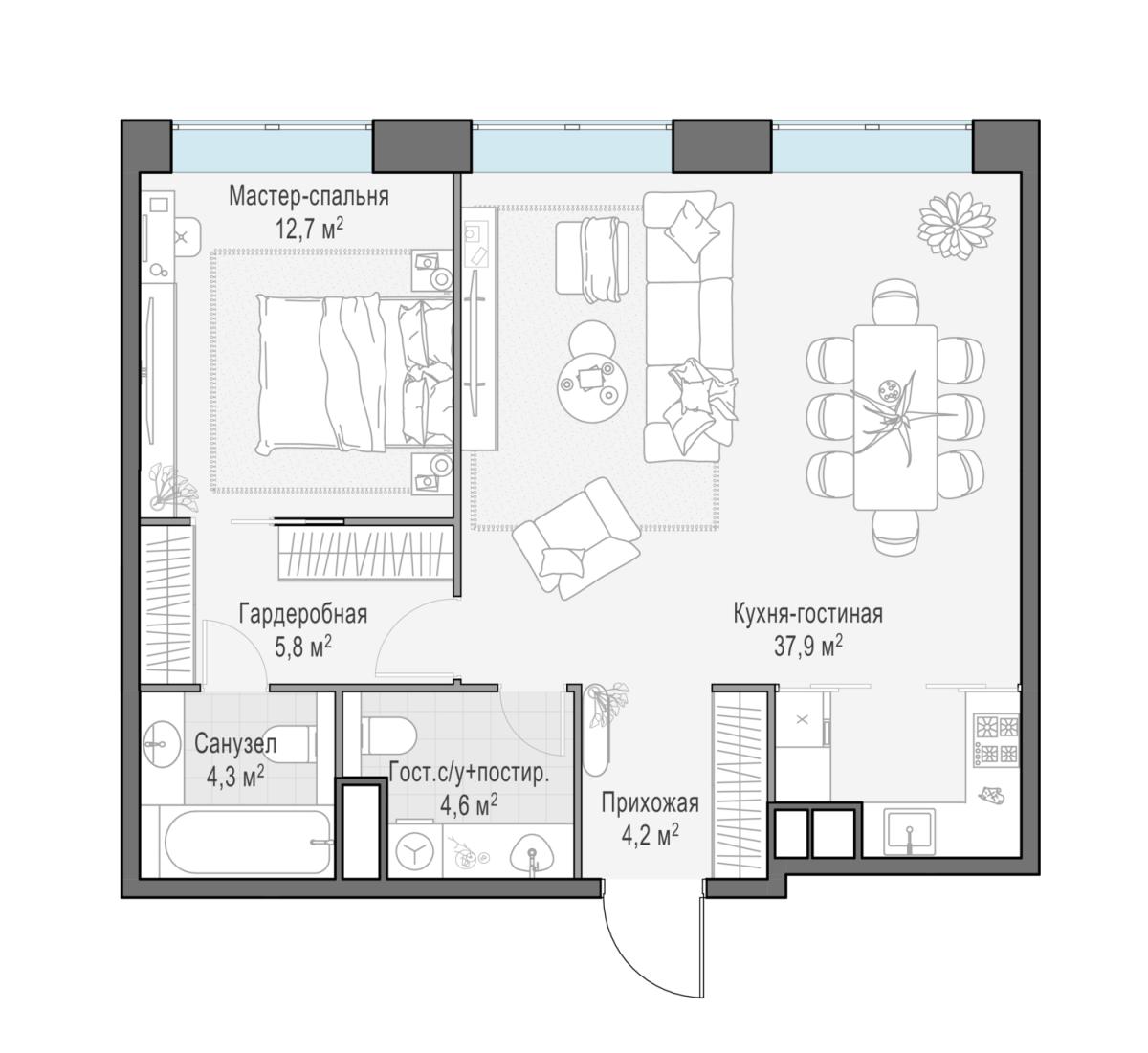 Планировка 3-комнатная квартира в ЖК West Garden (Вест Гарден)