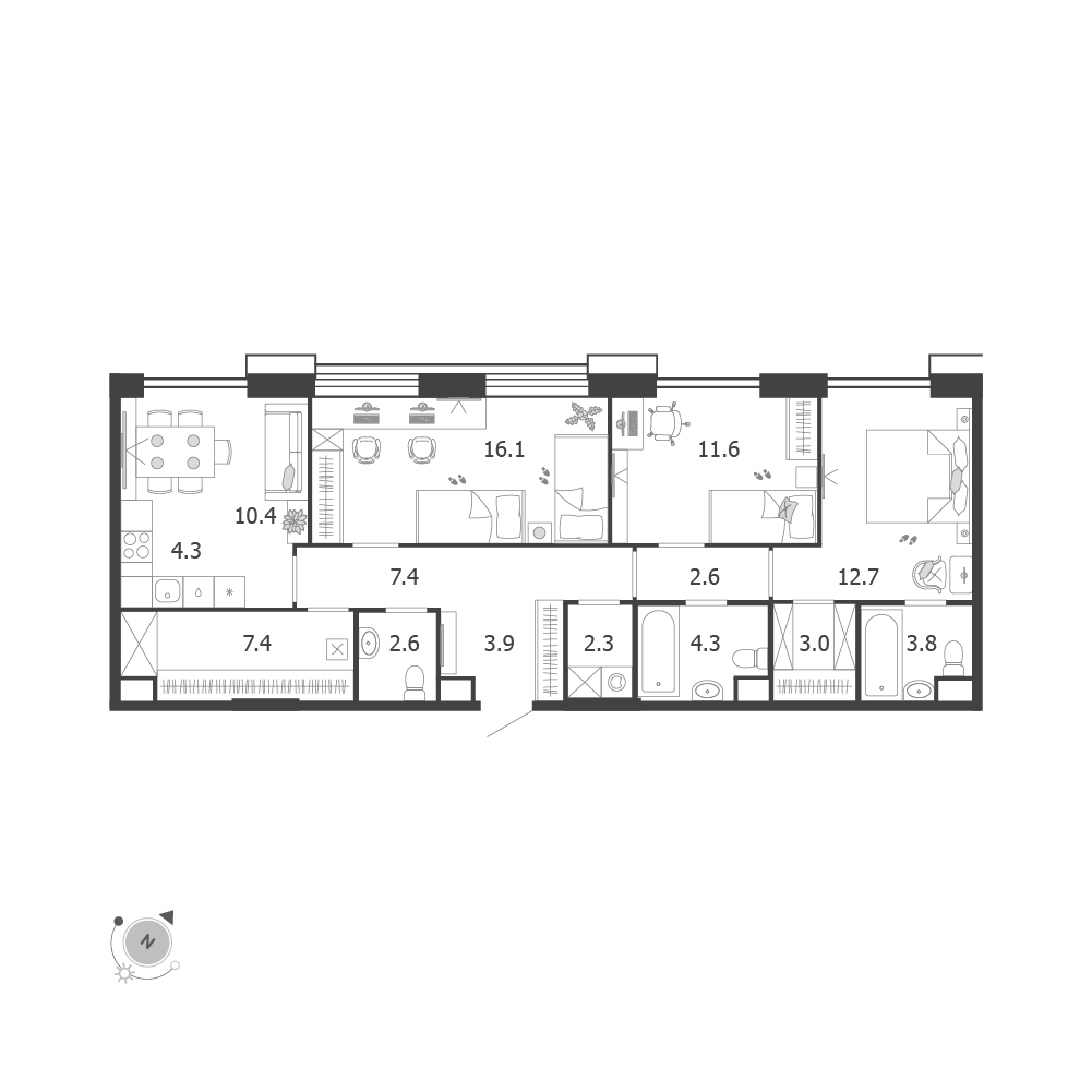 Планировка 4-комнатная квартира в ЖК Voxhall (Воксхолл)