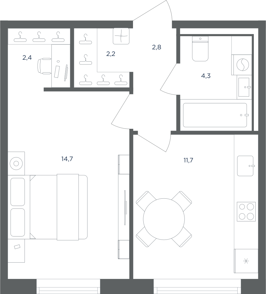 Планировка 1-комнатная квартира в ЖК "Равновесие"